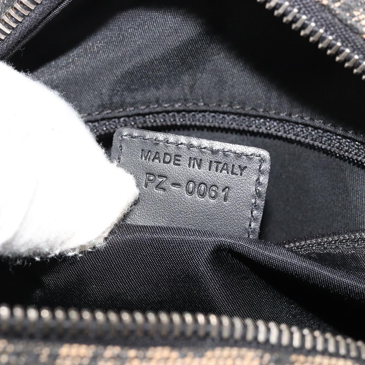 Christian Dior Trotter Canvas Double Saddle Hand Bag Black Silver Auth 182186