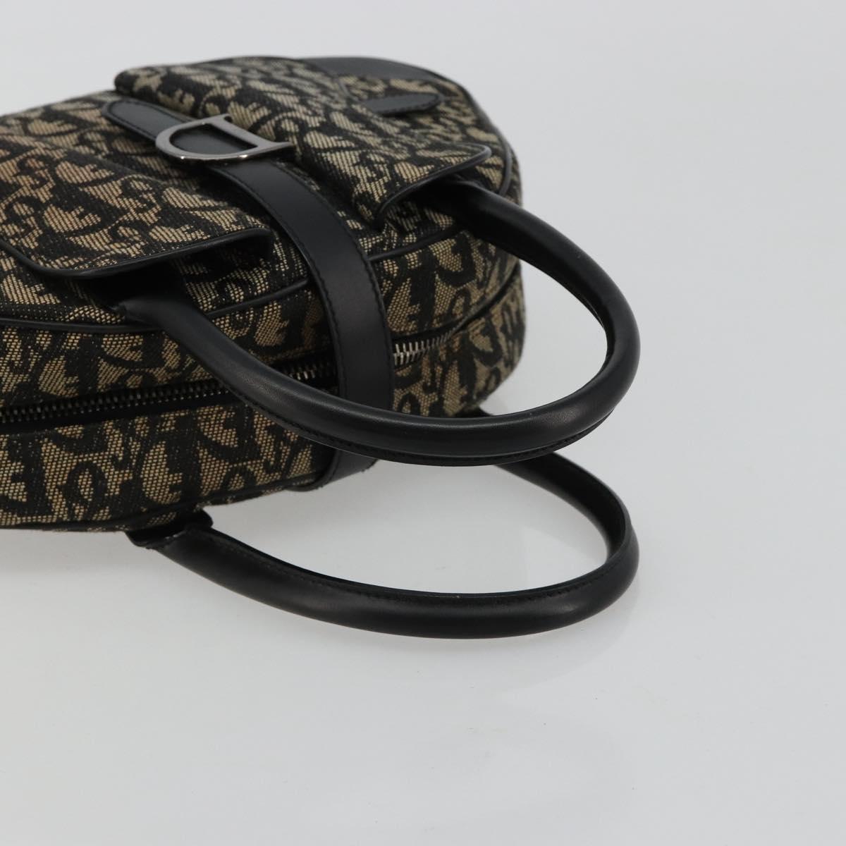 Christian Dior Trotter Canvas Double Saddle Hand Bag Black Silver Auth 182186