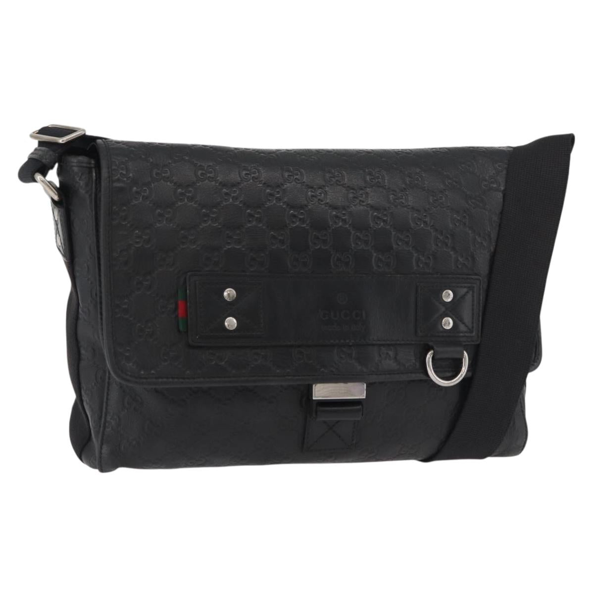 GUCCI GG Canvas Guccissima WebSherry Line Bag Leather Black 246067 Auth 182188A