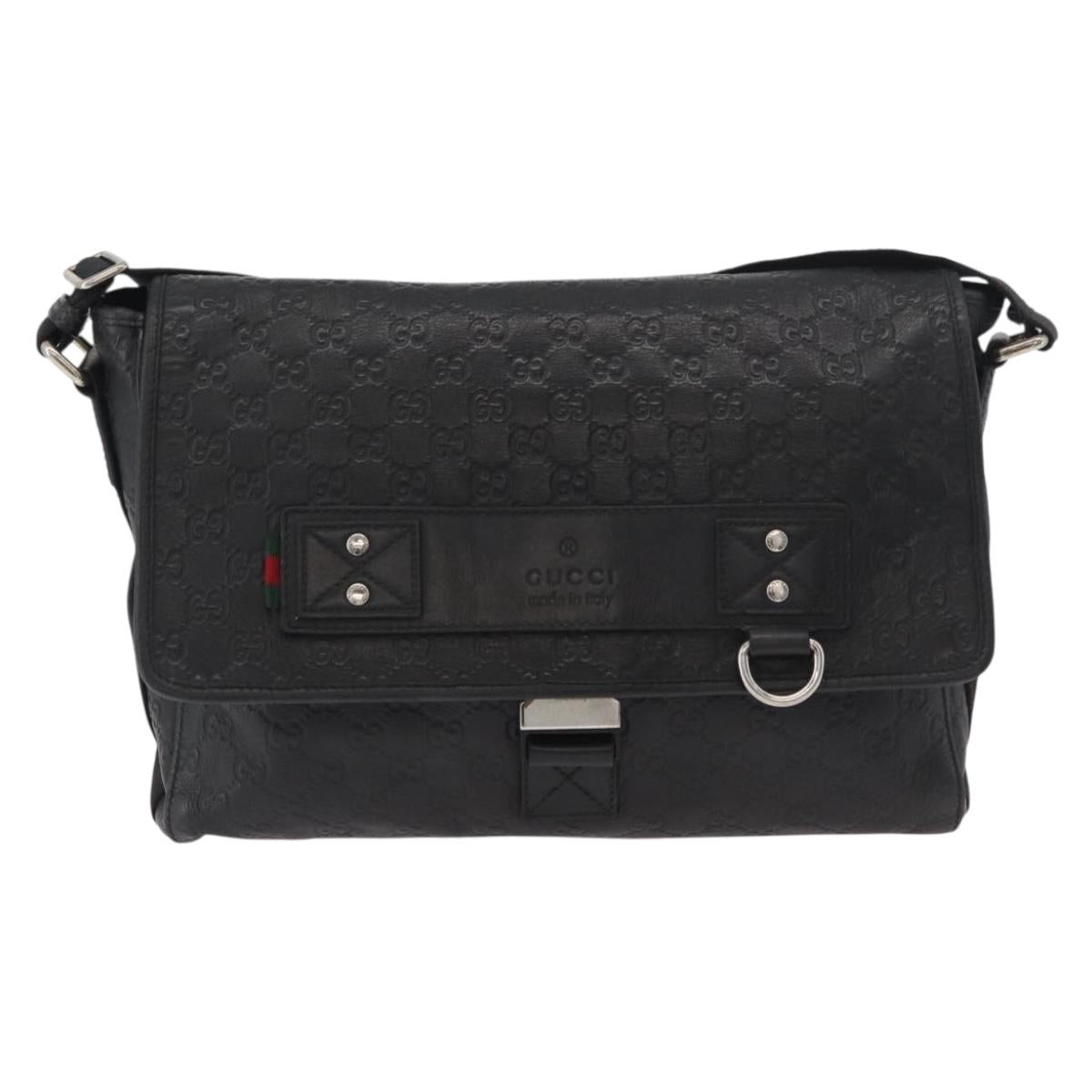 GUCCI GG Canvas Guccissima WebSherry Line Bag Leather Black 246067 Auth 182188A