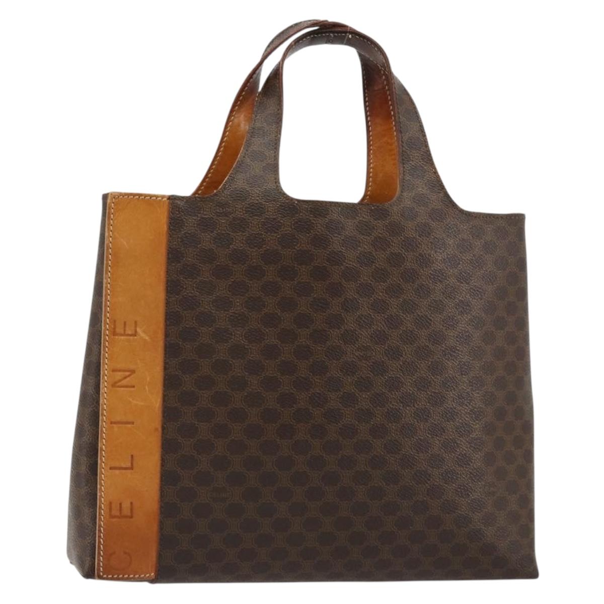 CELINE Macadam Canvas Hand Bag PVC Leather Brown Gold Auth 182189