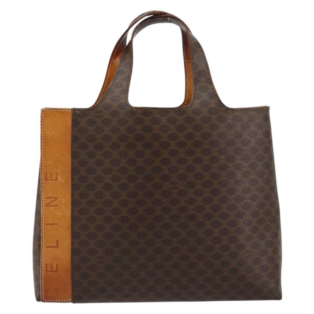 CELINE Macadam Canvas Hand Bag PVC Leather Brown Gold Auth 182189