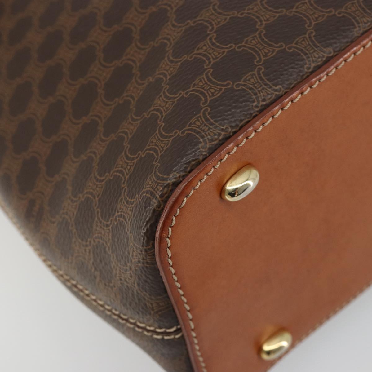 CELINE Macadam Canvas Shoulder Bag PVC Leather Brown Gold Auth 182190A