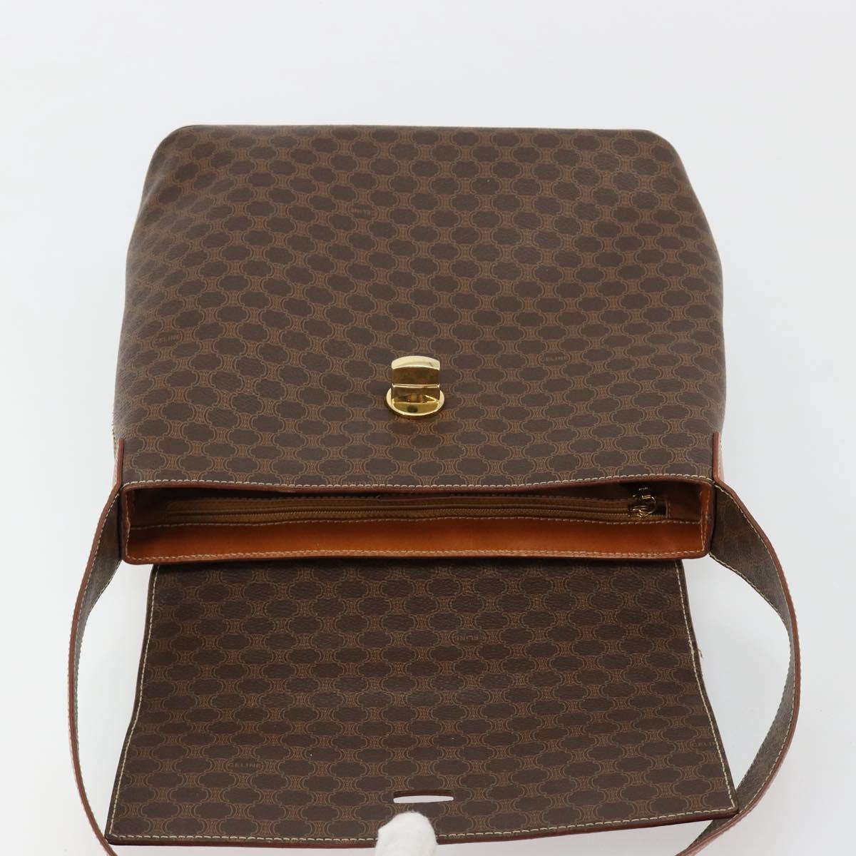 CELINE Macadam Canvas Shoulder Bag PVC Leather Brown Gold Auth 182190A