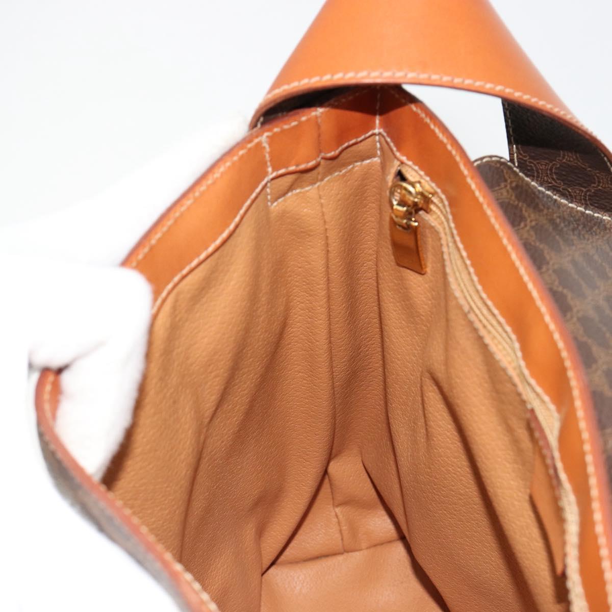 CELINE Macadam Canvas Shoulder Bag PVC Leather Brown Gold Auth 182190A
