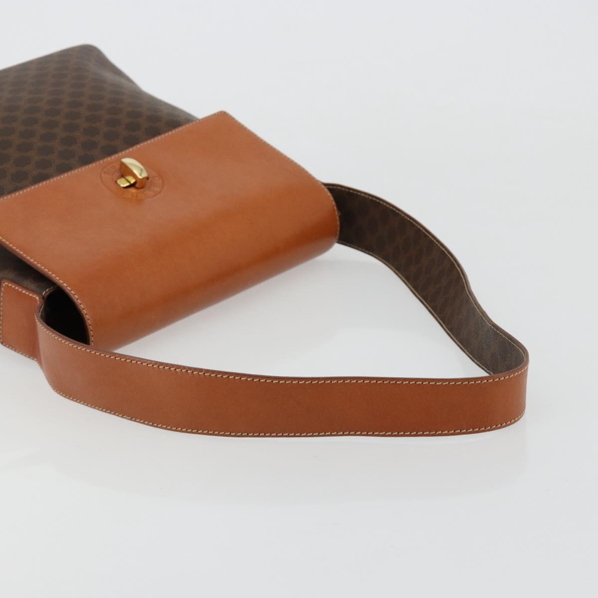 CELINE Macadam Canvas Shoulder Bag PVC Leather Brown Gold Auth 182190A