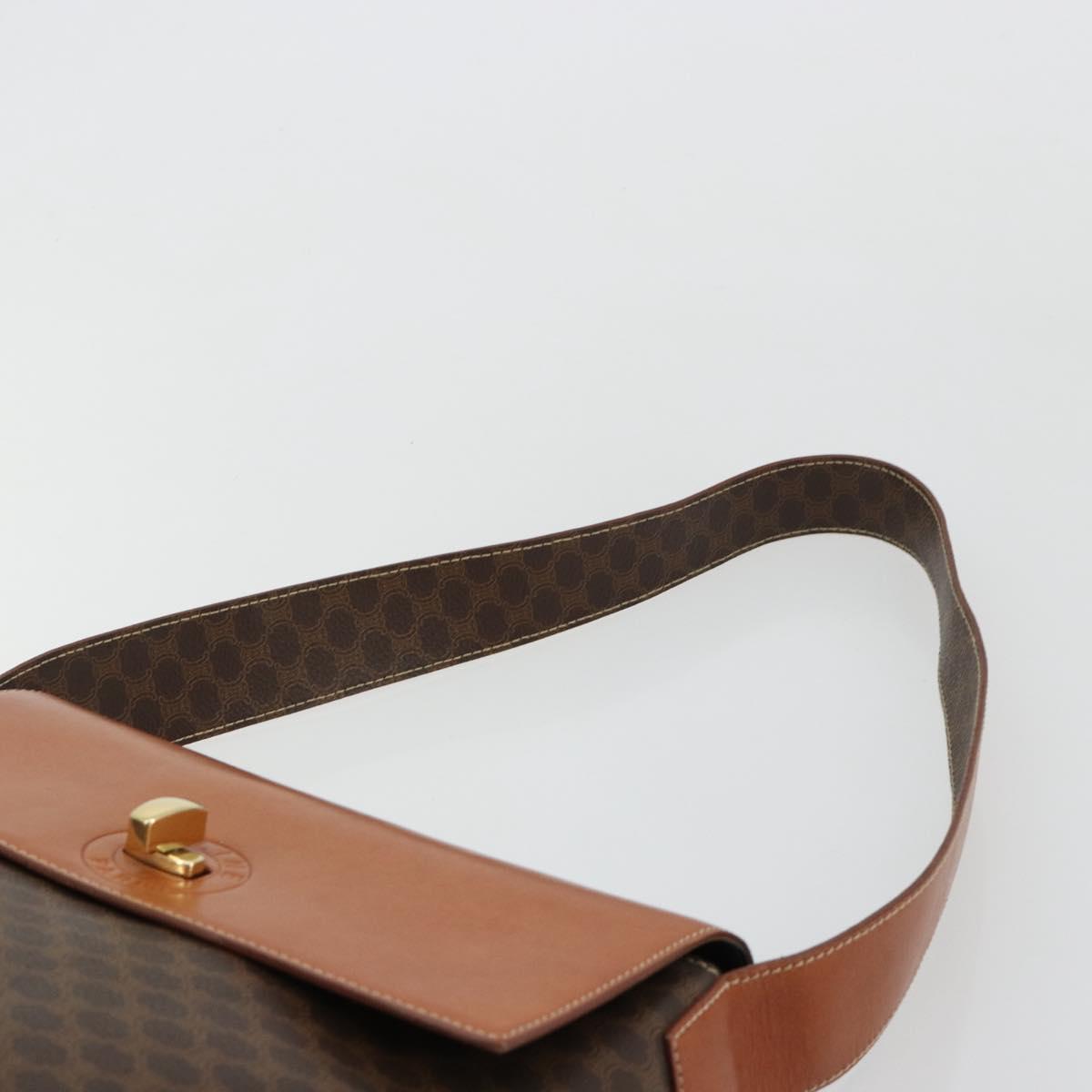 CELINE Macadam Canvas Shoulder Bag PVC Leather Brown Gold Auth 182190A