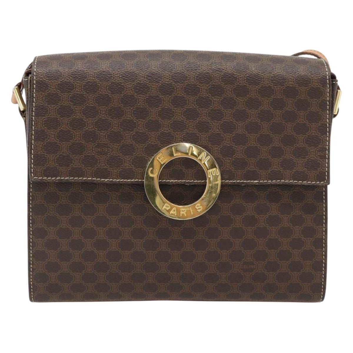 CELINE Macadam Canvas Circle Shoulder Bag PVC Leather Brown Gold Auth 182191A