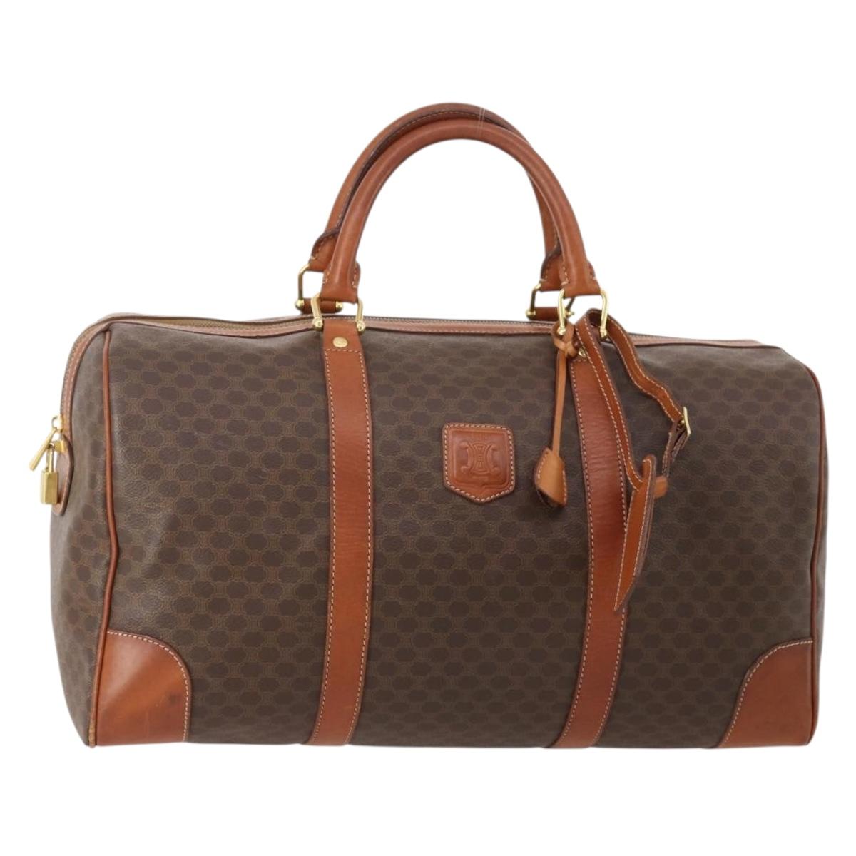 CELINE Macadam Canvas Boston Bag PVC Leather Brown Gold Auth 182193A