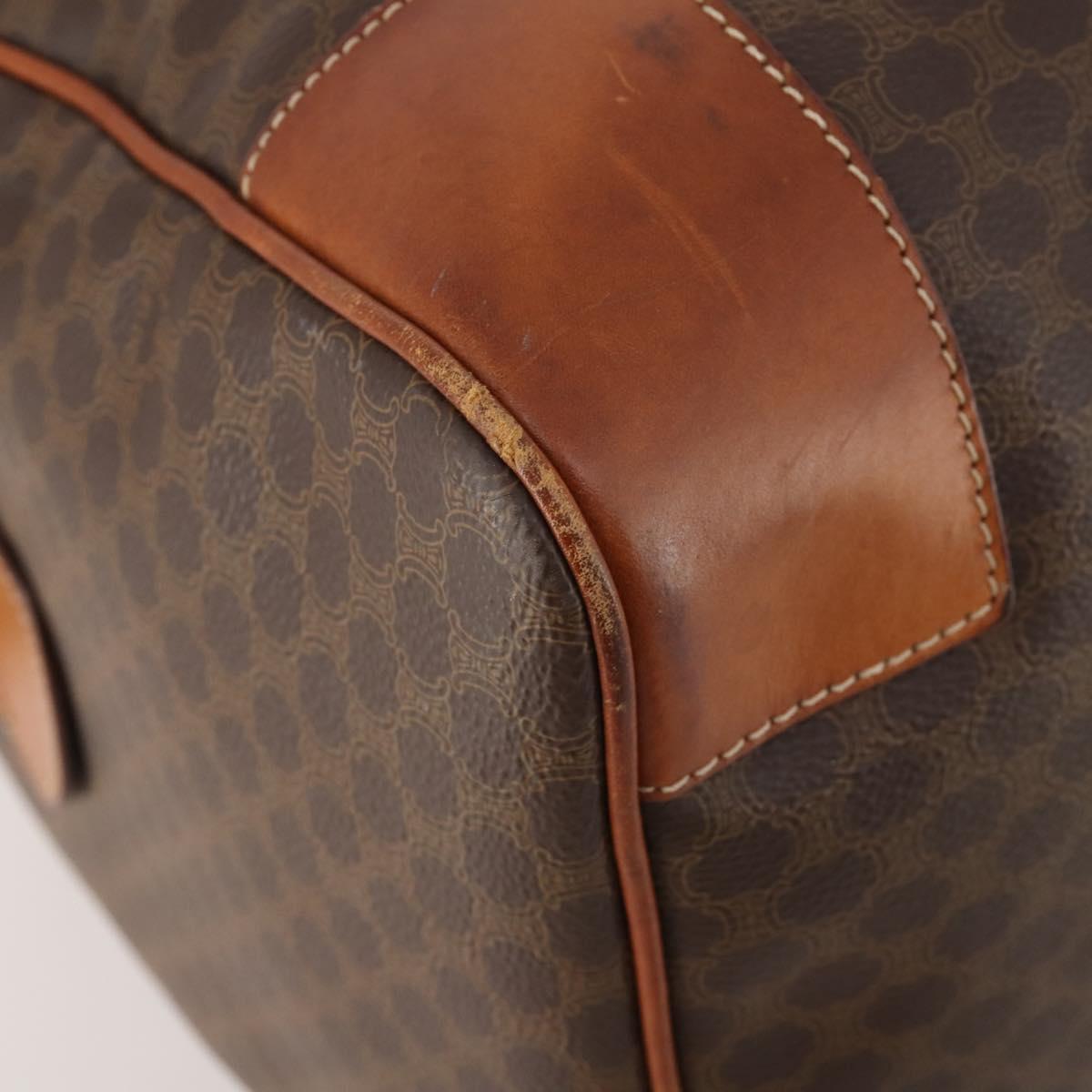 CELINE Macadam Canvas Boston Bag PVC Leather Brown Gold Auth 182193A