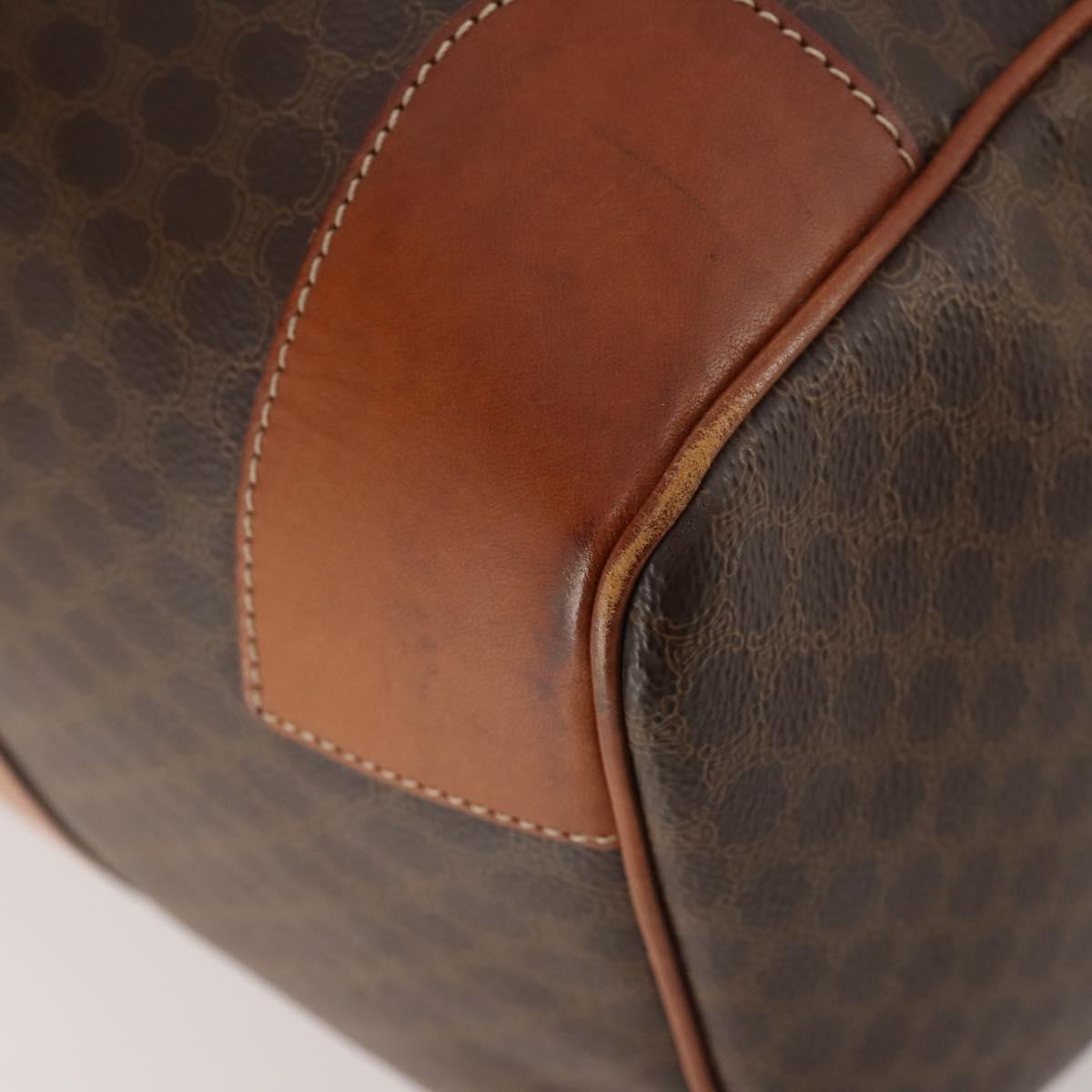 CELINE Macadam Canvas Boston Bag PVC Leather Brown Gold Auth 182193A