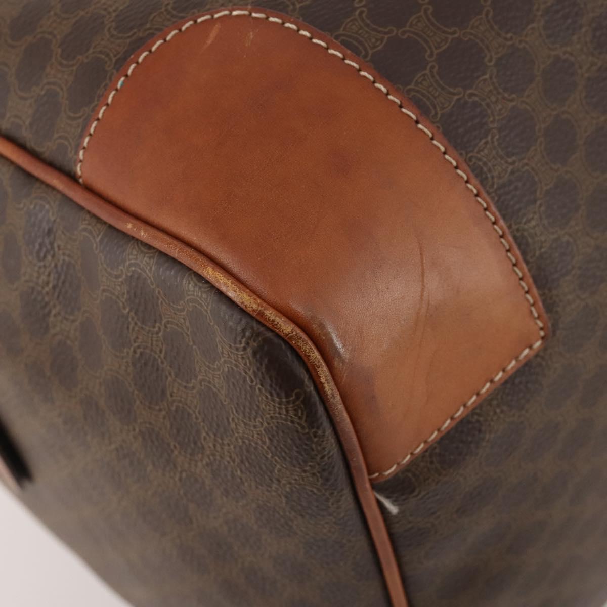 CELINE Macadam Canvas Boston Bag PVC Leather Brown Gold Auth 182193A