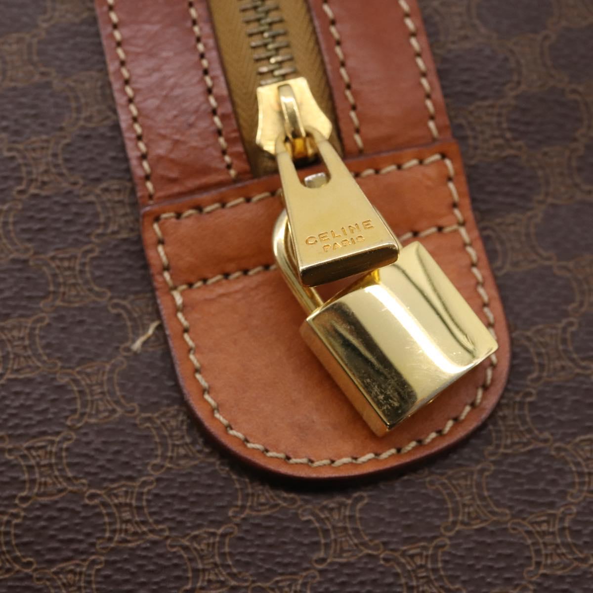 CELINE Macadam Canvas Boston Bag PVC Leather Brown Gold Auth 182193A
