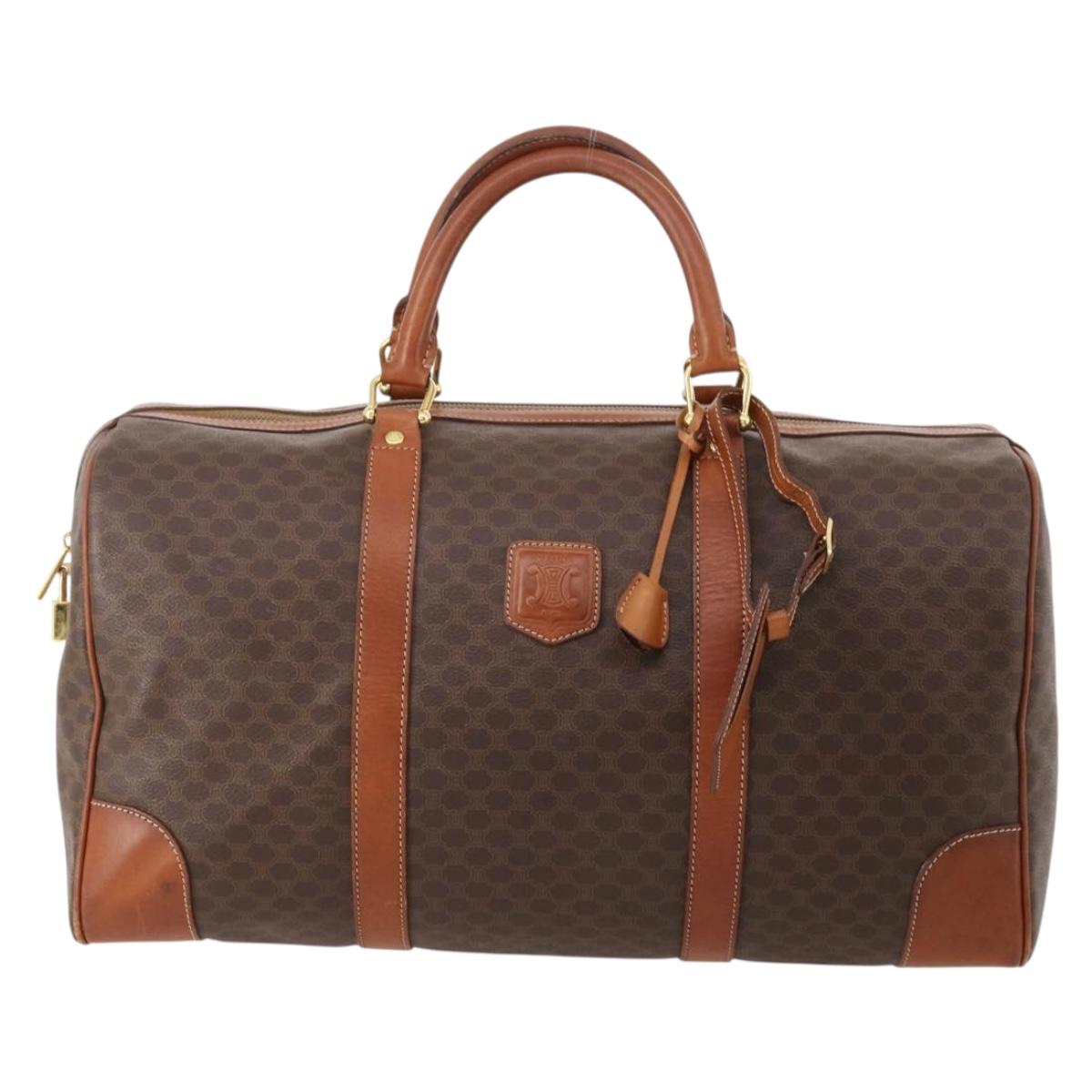CELINE Macadam Canvas Boston Bag PVC Leather Brown Gold Auth 182193A