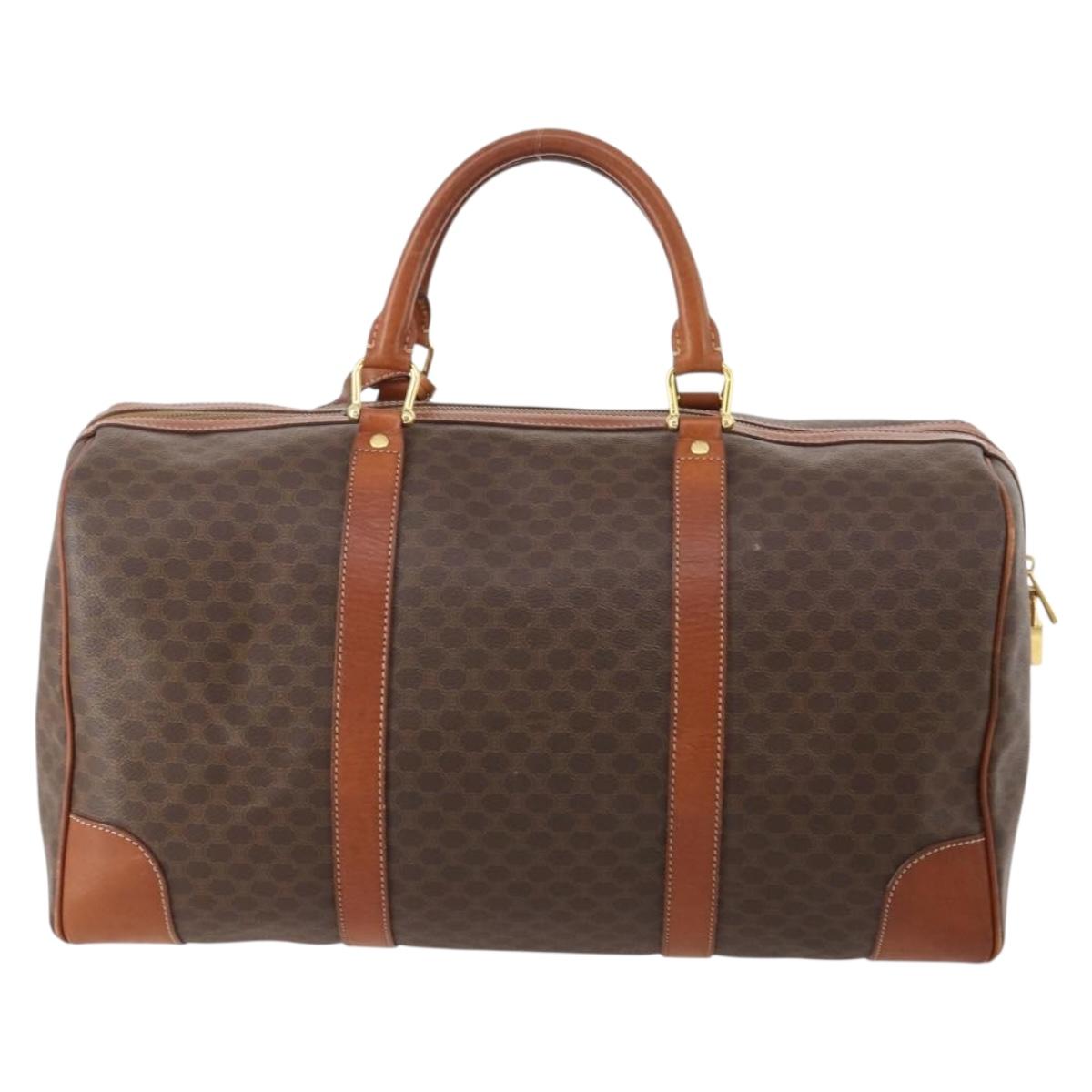 CELINE Macadam Canvas Boston Bag PVC Leather Brown Gold Auth 182193A