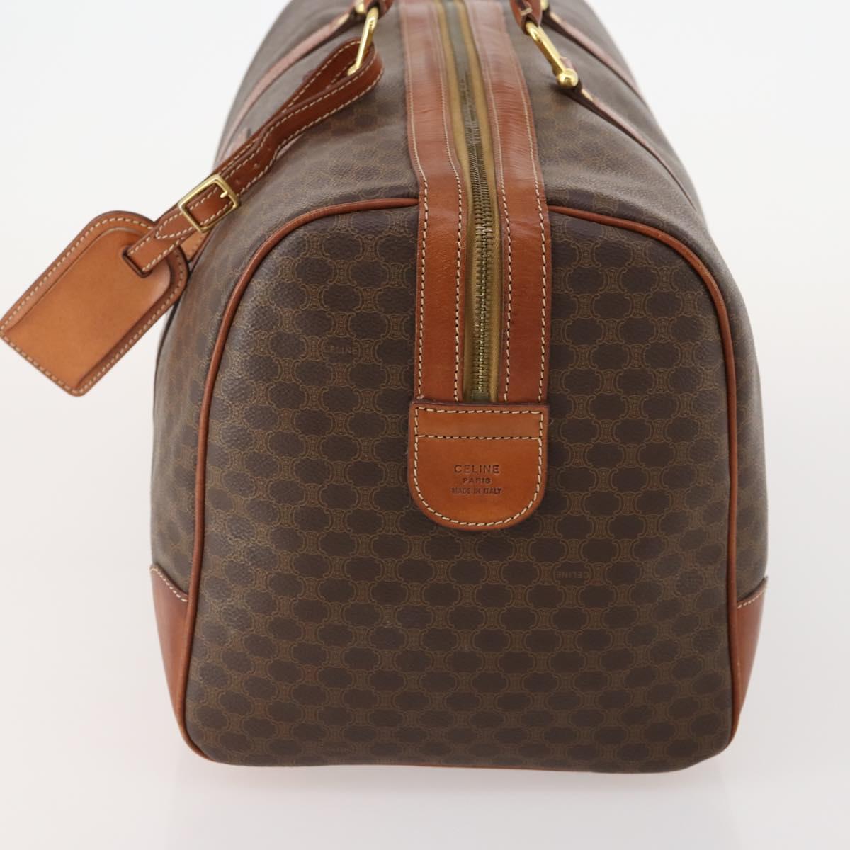 CELINE Macadam Canvas Boston Bag PVC Leather Brown Gold Auth 182193A