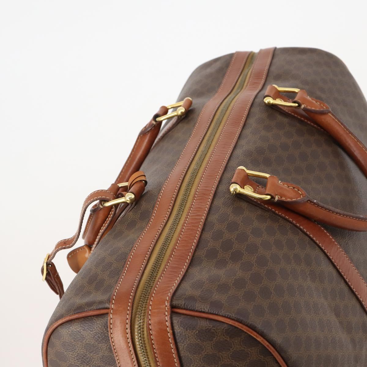 CELINE Macadam Canvas Boston Bag PVC Leather Brown Gold Auth 182193A