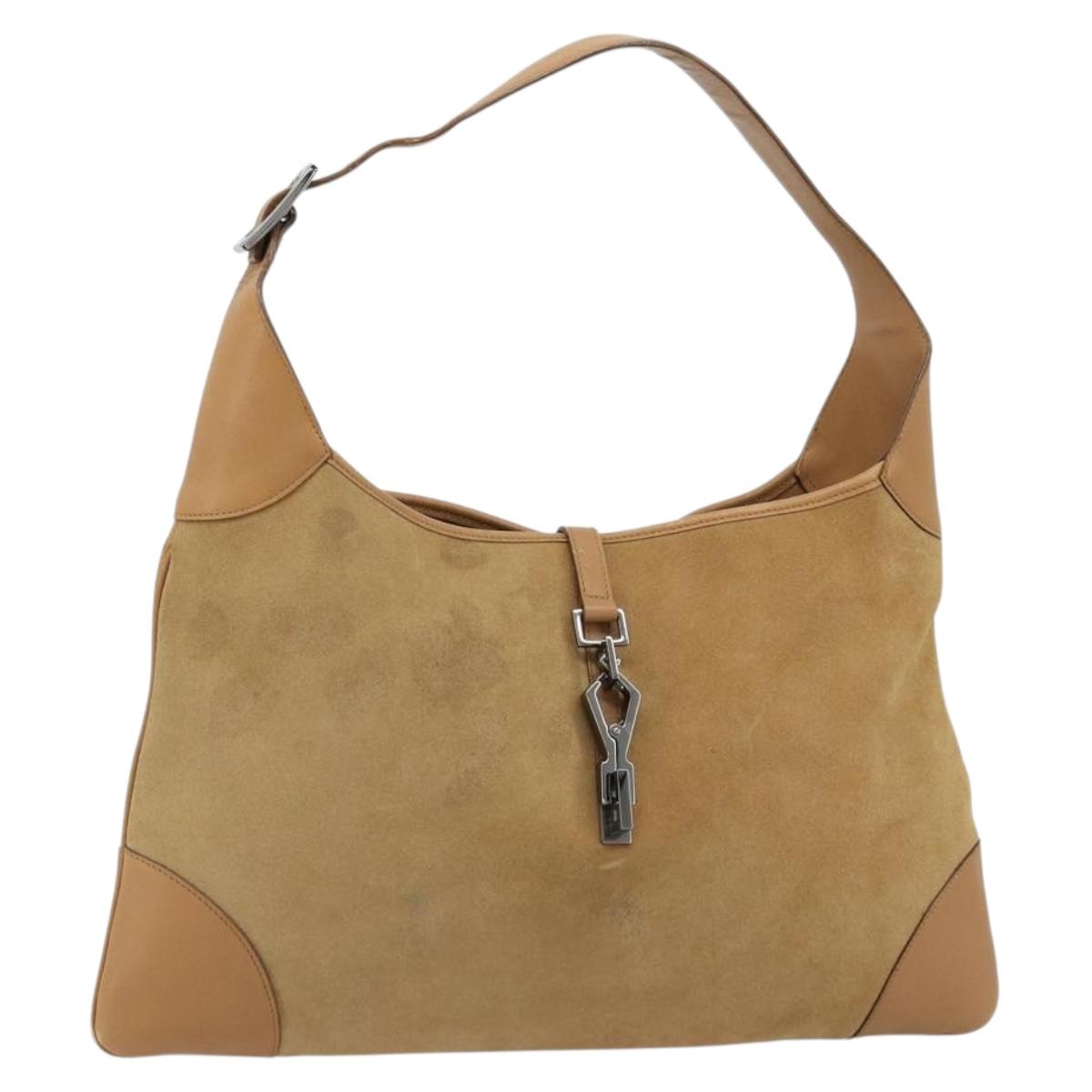GUCCI Jackie Shoulder Bag Suede Beige Silver 001 4075 Auth 182195