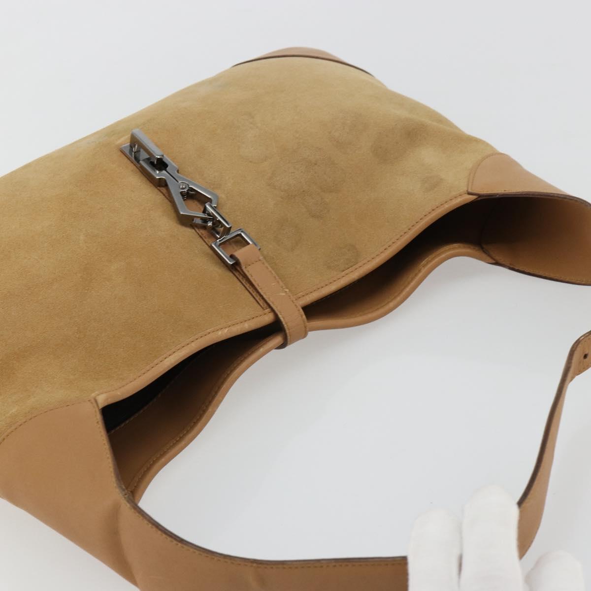 GUCCI Jackie Shoulder Bag Suede Beige Silver 001 4075 Auth 182195