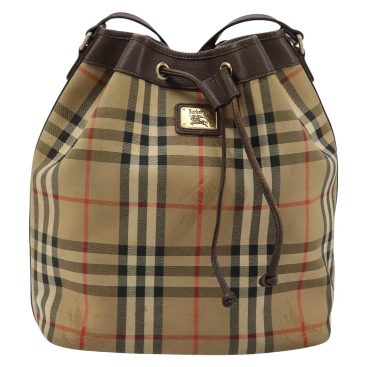 Burberrys Nova Check Purse Shoulder Bag Canvas Beige Gold Auth 182196