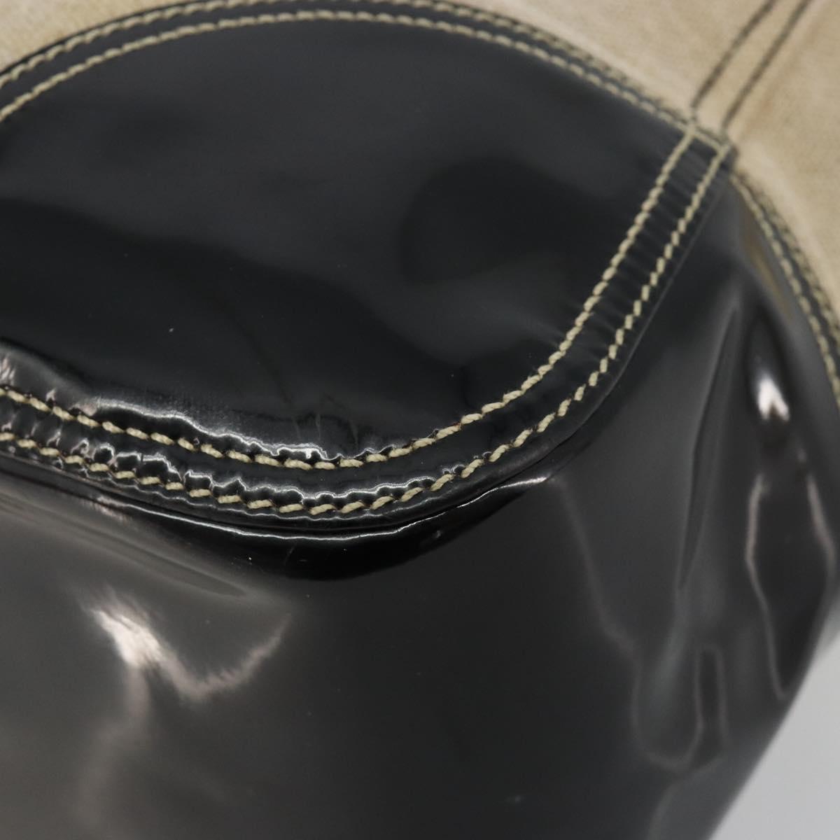 PRADA Plastic Chain Tote Bag Canvas Beige Silver Auth 182198