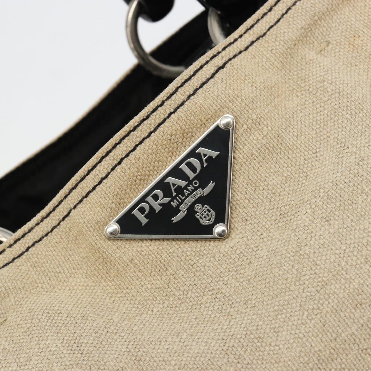 PRADA Plastic Chain Tote Bag Canvas Beige Silver Auth 182198