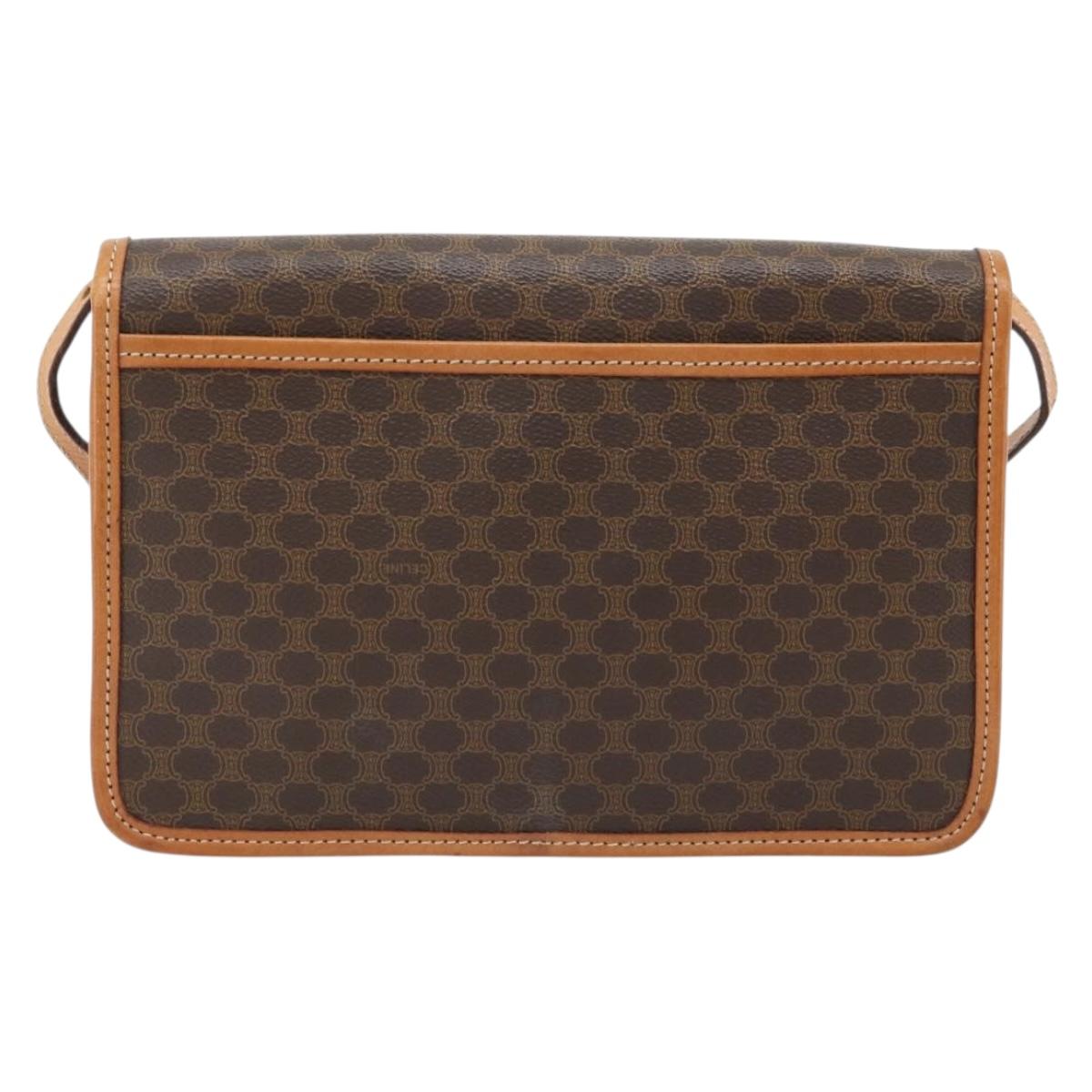 CELINE Macadam Canvas Shoulder Bag PVC Leather Brown Gold Auth 182200A