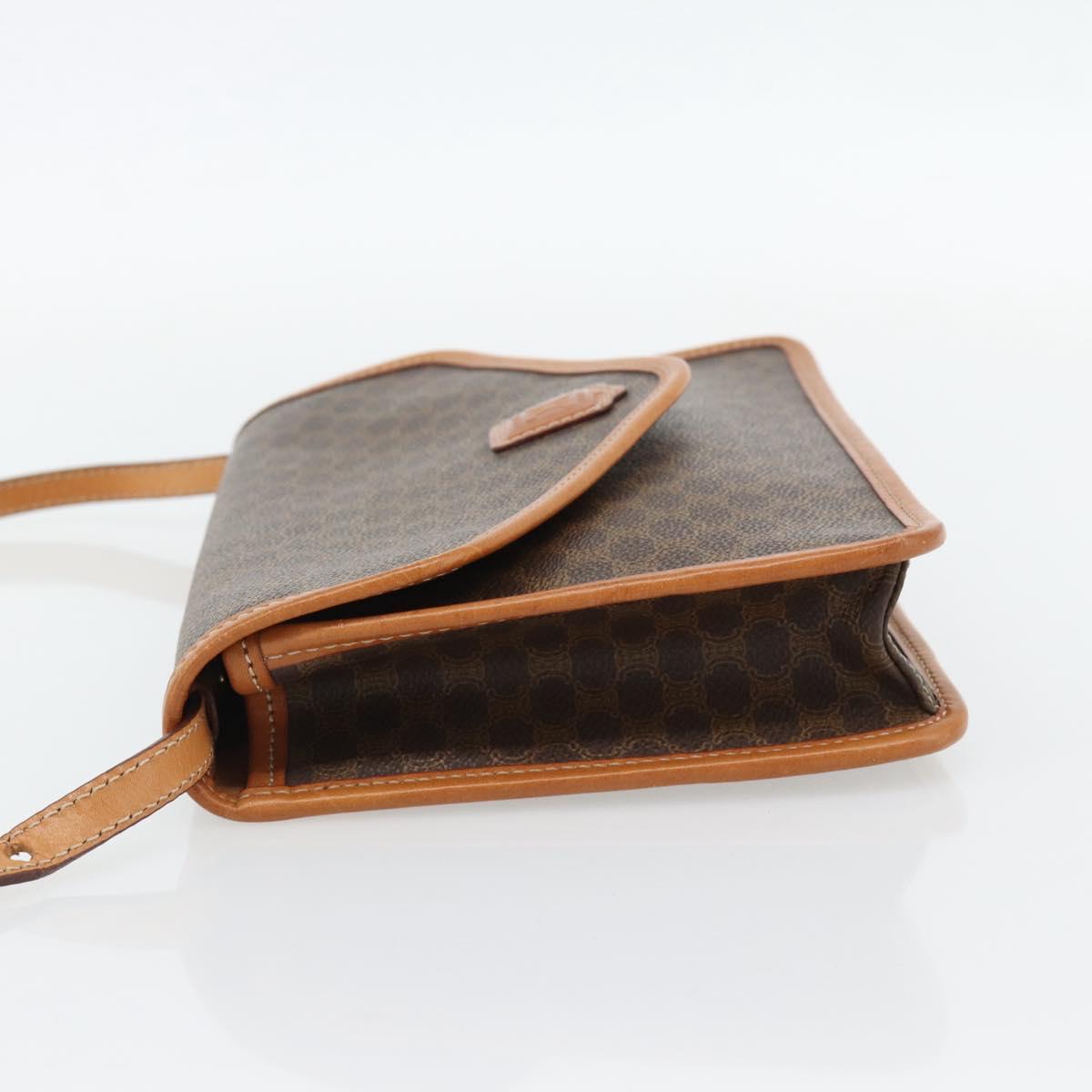 CELINE Macadam Canvas Shoulder Bag PVC Leather Brown Gold Auth 182200A