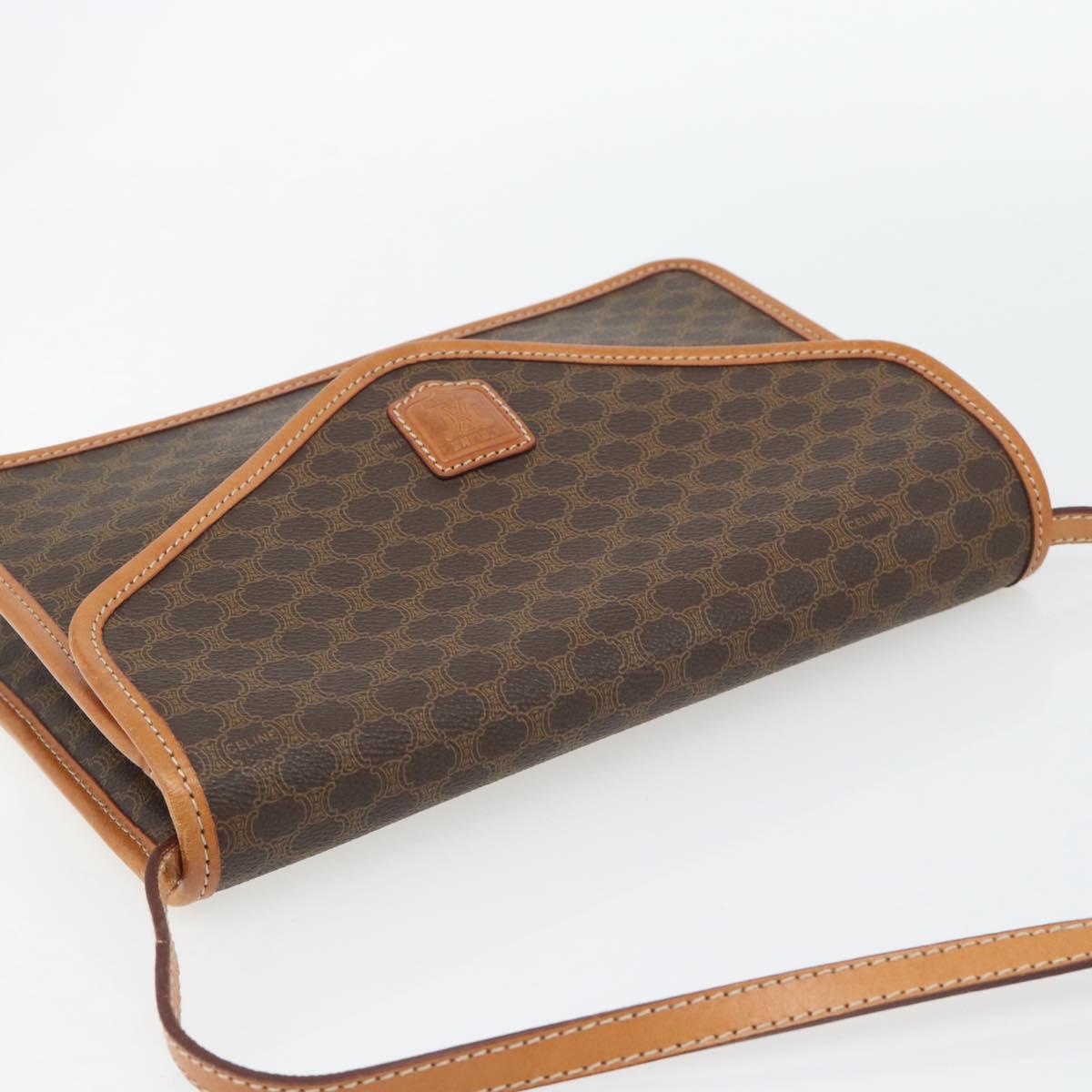 CELINE Macadam Canvas Shoulder Bag PVC Leather Brown Gold Auth 182200A