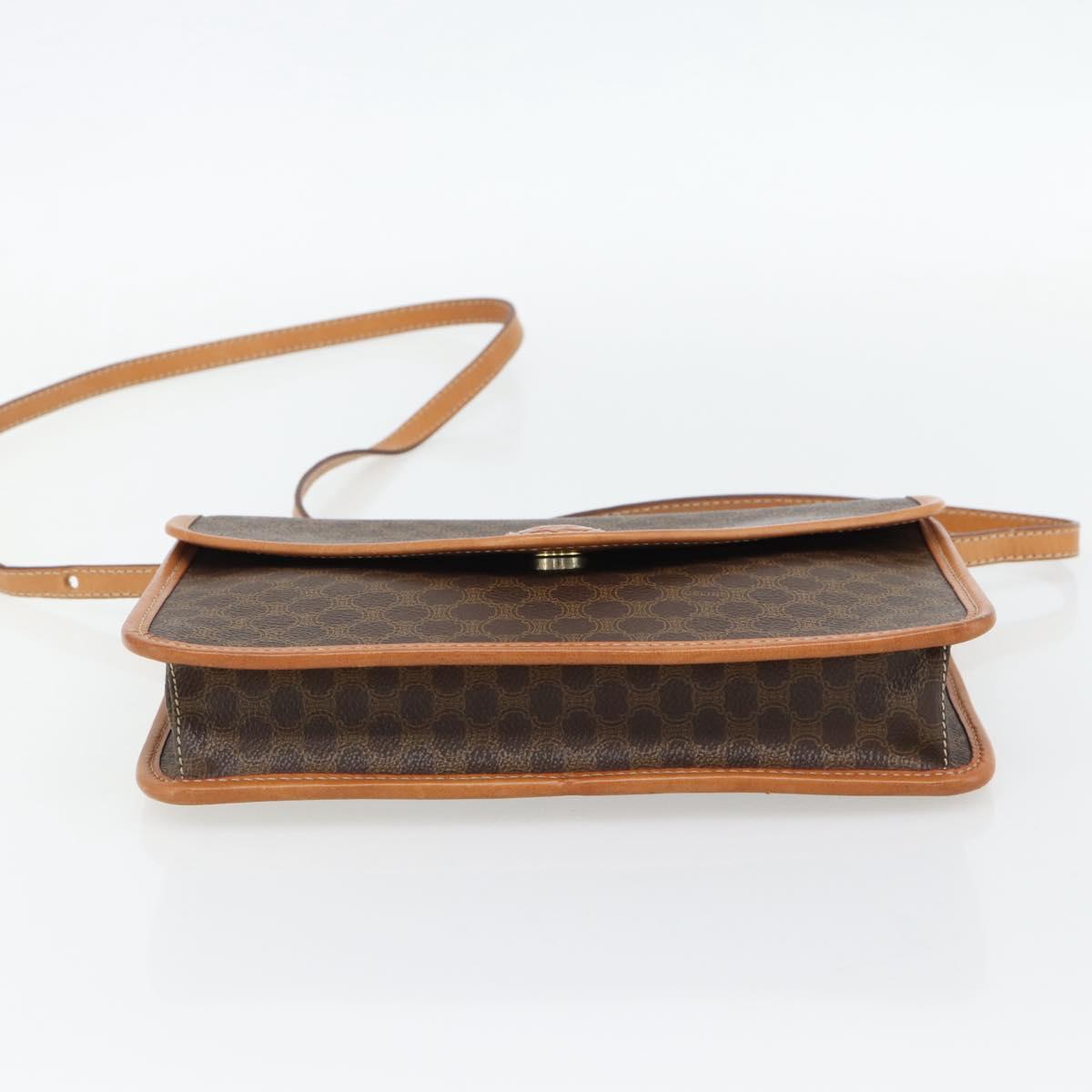 CELINE Macadam Canvas Shoulder Bag PVC Leather Brown Gold Auth 182200A