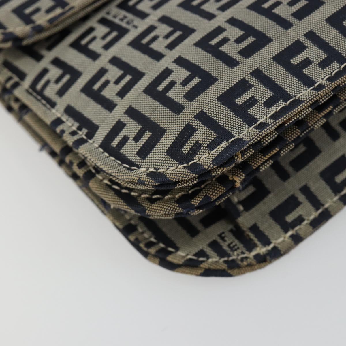 FENDI Zucchino Canvas Shoulder Bag Navy Silver Auth 182201V