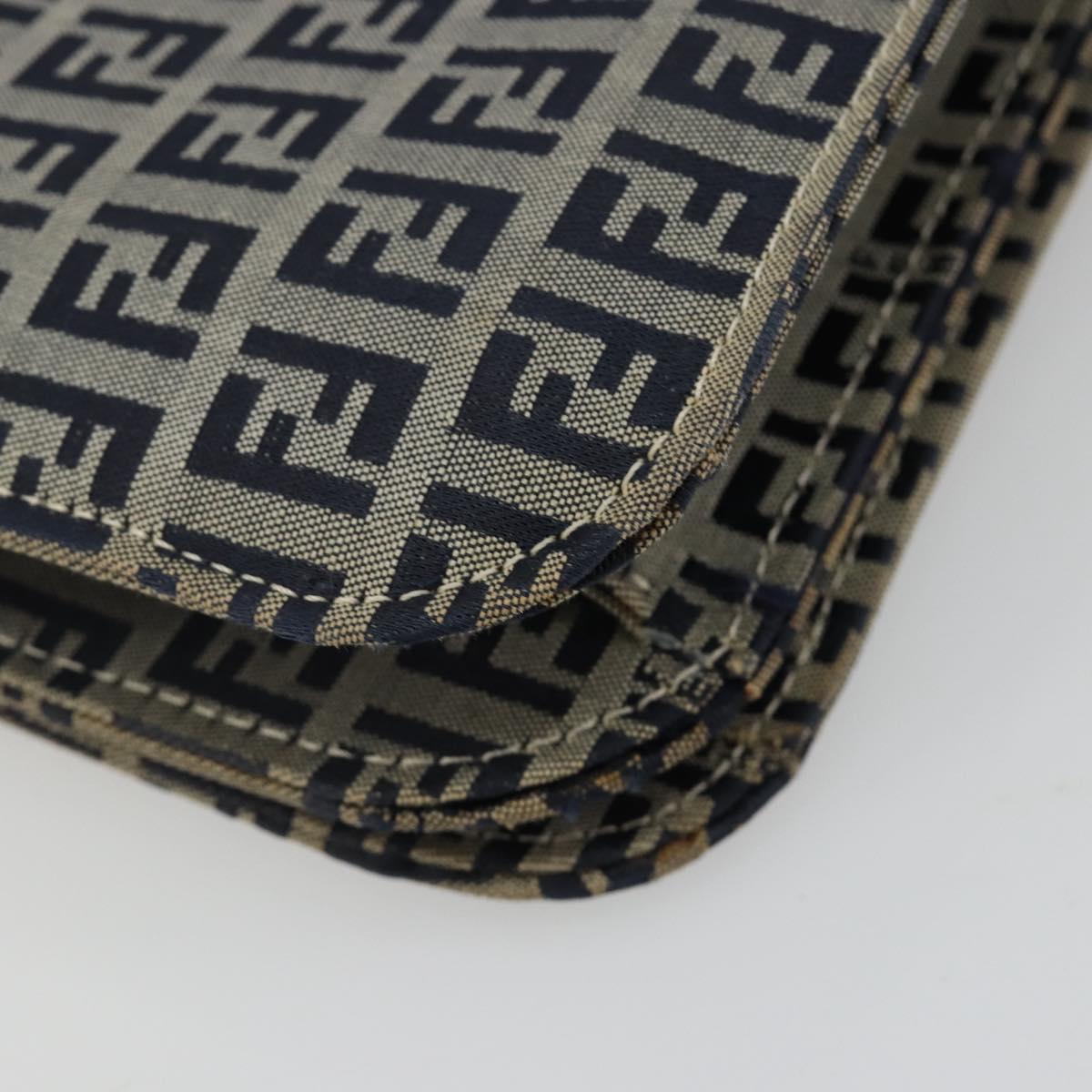 FENDI Zucchino Canvas Shoulder Bag Navy Silver Auth 182201V