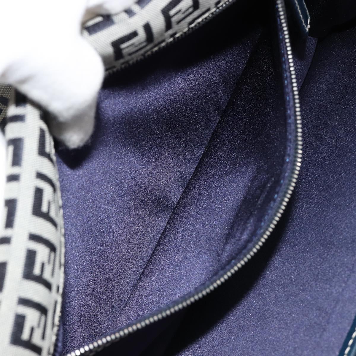FENDI Zucchino Canvas Shoulder Bag Navy Silver Auth 182201V