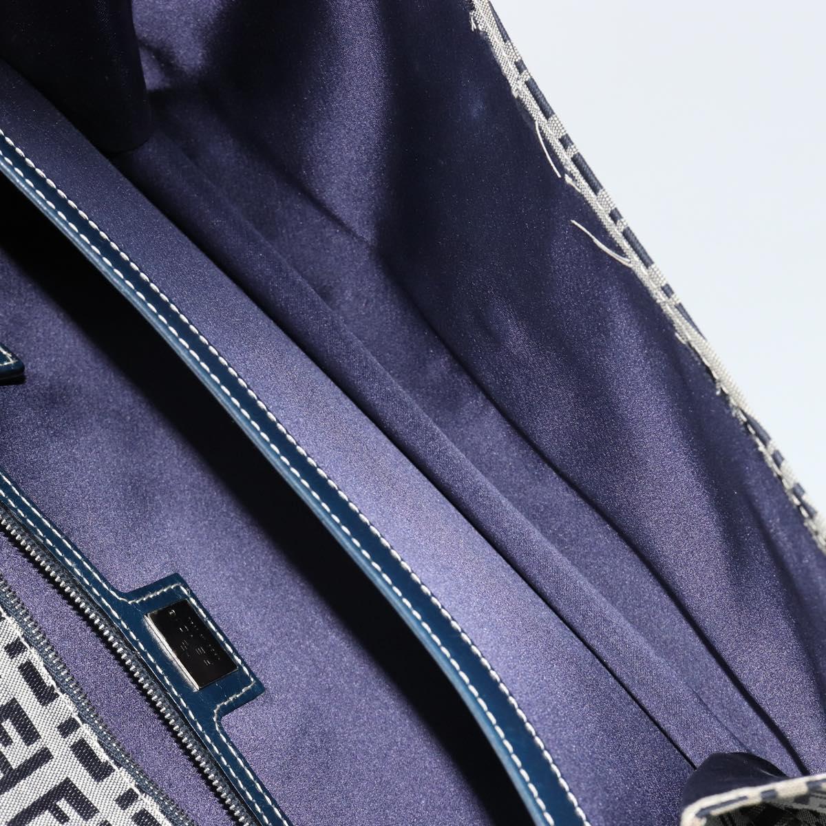 FENDI Zucchino Canvas Shoulder Bag Navy Silver Auth 182201V