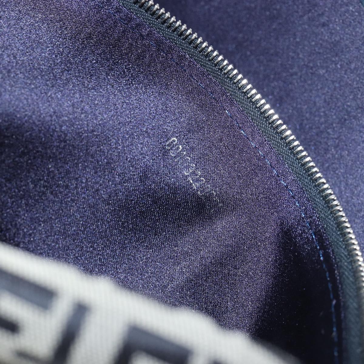 FENDI Zucchino Canvas Shoulder Bag Navy Silver Auth 182201V