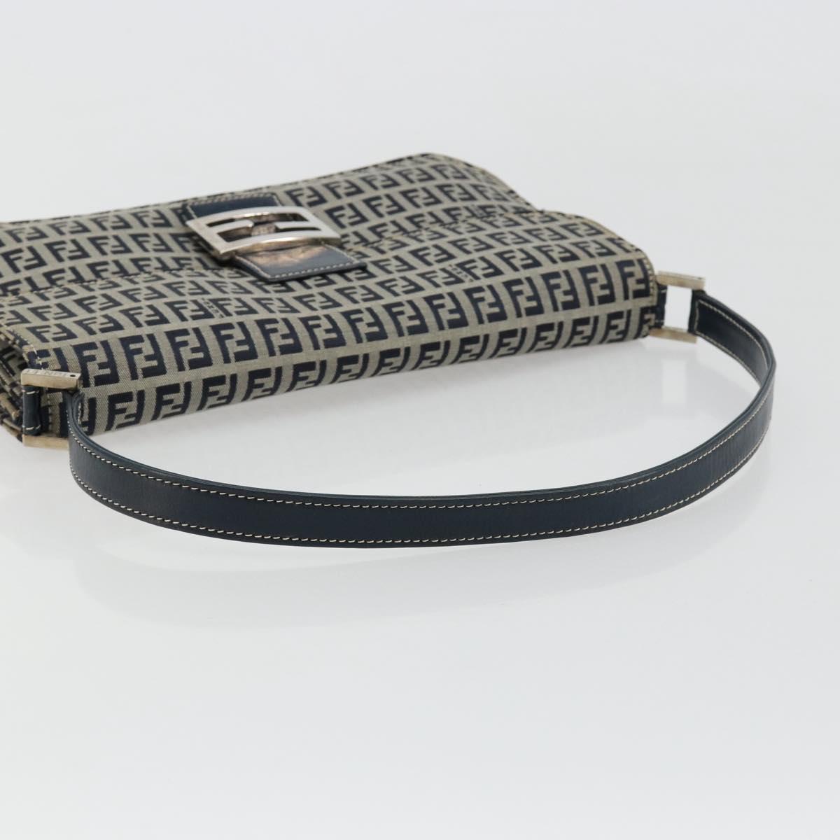 FENDI Zucchino Canvas Shoulder Bag Navy Silver Auth 182201V