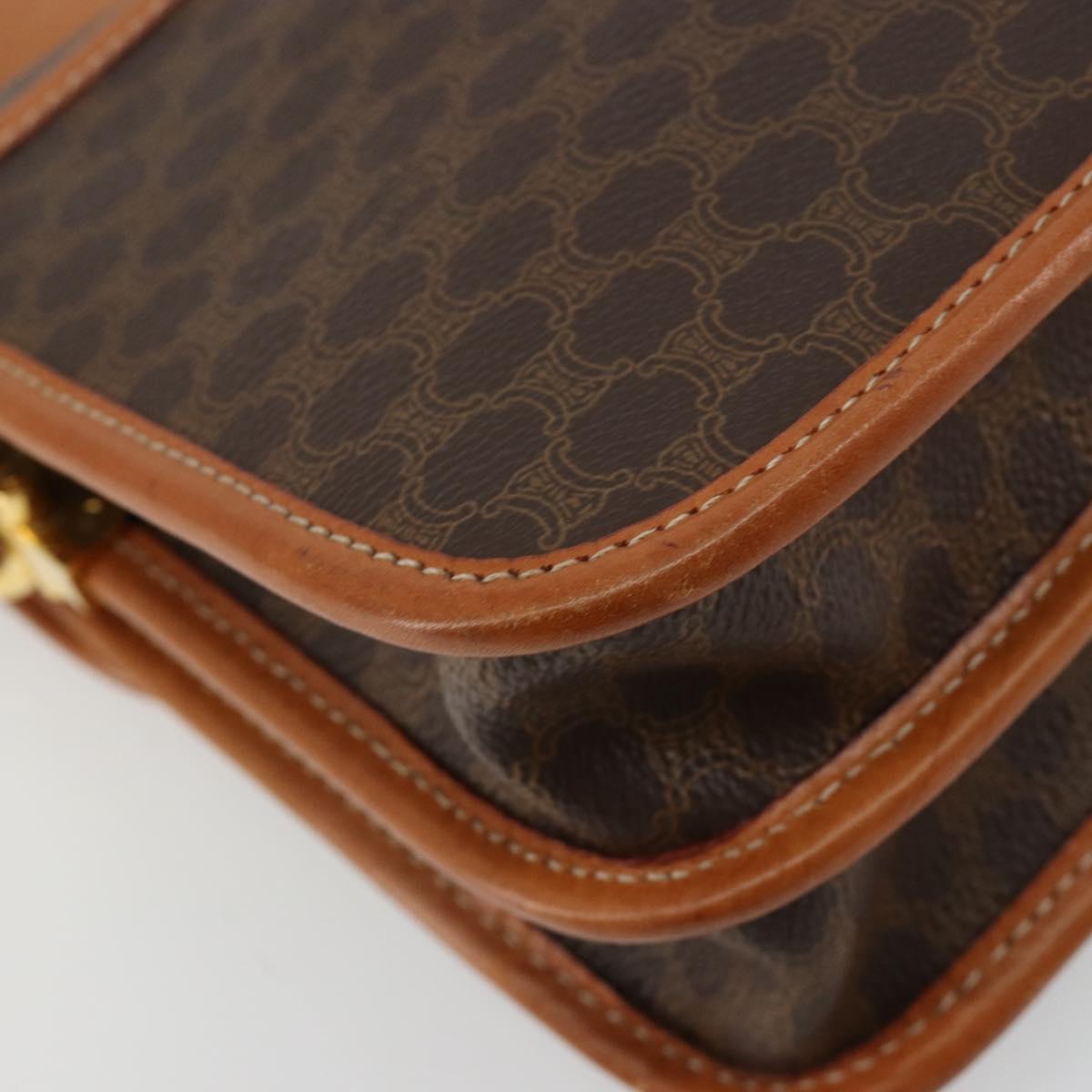 CELINE Macadam Canvas Shoulder Bag PVC Leather Brown Gold Auth 182202A