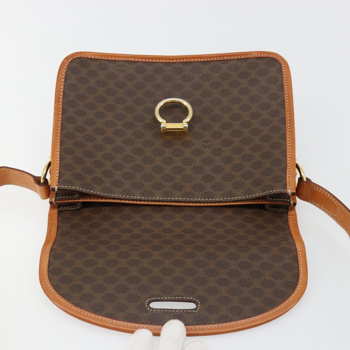 CELINE Macadam Canvas Shoulder Bag PVC Leather Brown Gold Auth 182202A