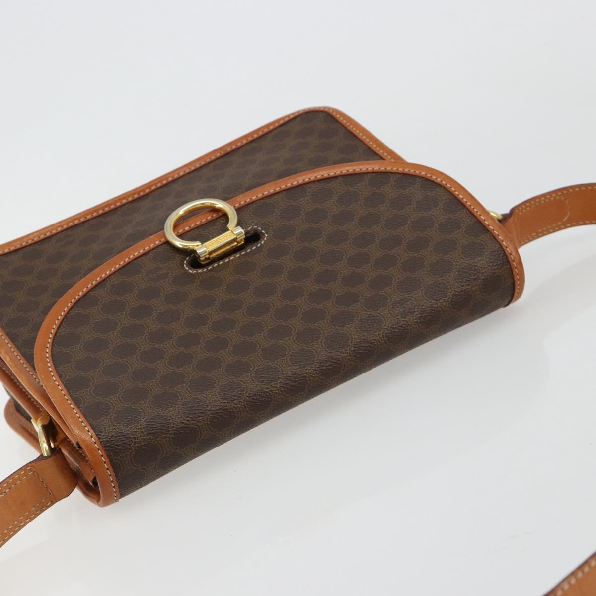 CELINE Macadam Canvas Shoulder Bag PVC Leather Brown Gold Auth 182202A