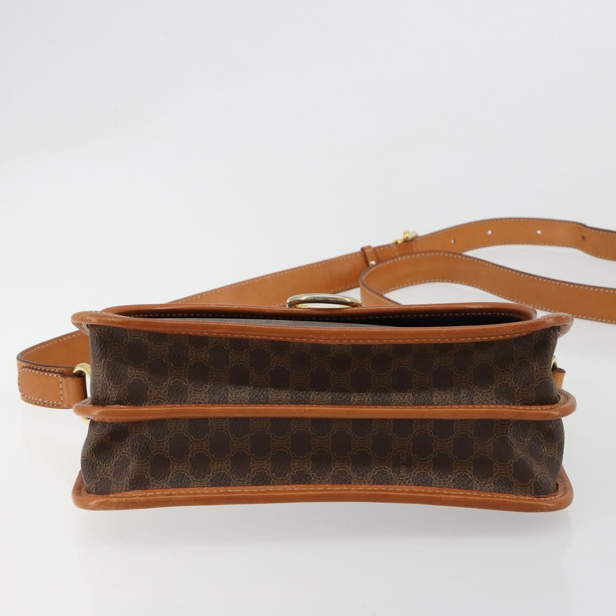 CELINE Macadam Canvas Shoulder Bag PVC Leather Brown Gold Auth 182202A