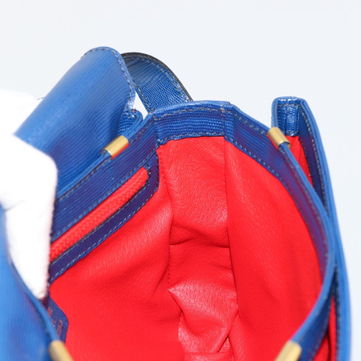 CELINE Circle Shoulder Bag Leather Blue Gold Auth 182203A