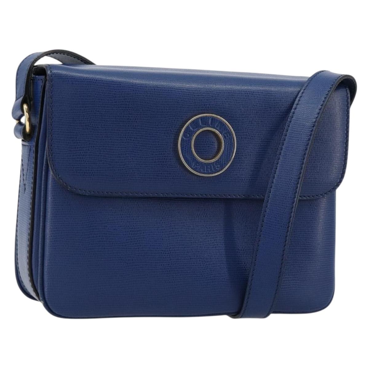 CELINE Circle Shoulder Bag Leather Blue Gold Auth 182203A
