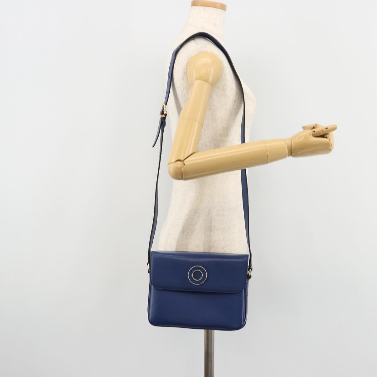 CELINE Circle Shoulder Bag Leather Blue Gold Auth 182203A
