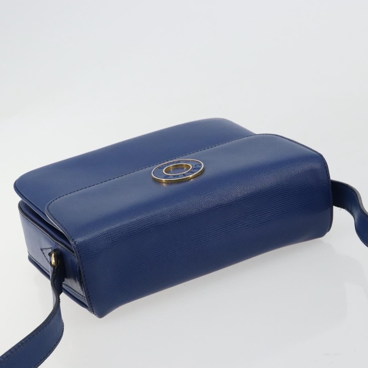 CELINE Circle Shoulder Bag Leather Blue Gold Auth 182203A