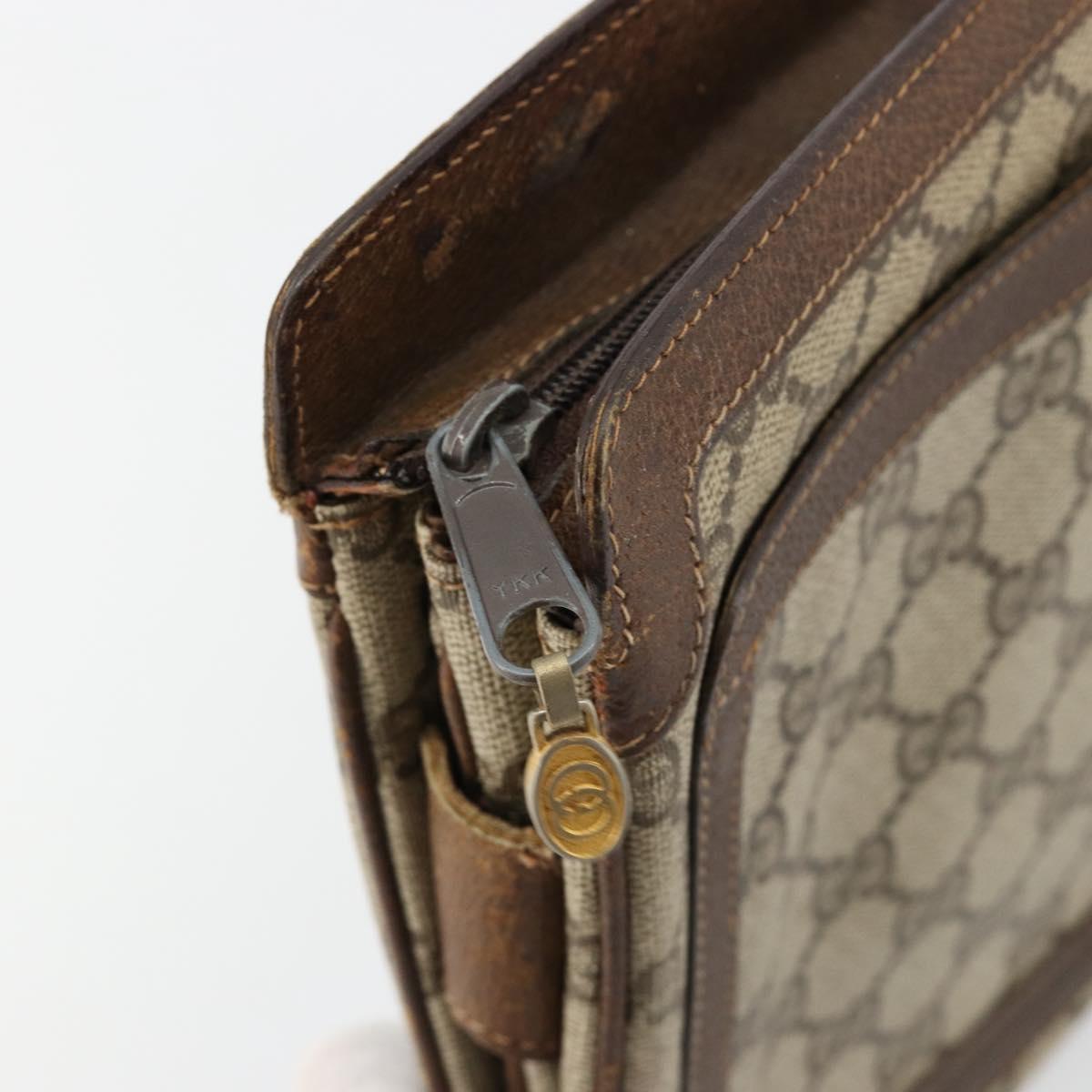 GUCCI GG Supreme Web Sherry Line Clutch Bag PVC Beige Gold Auth 182207