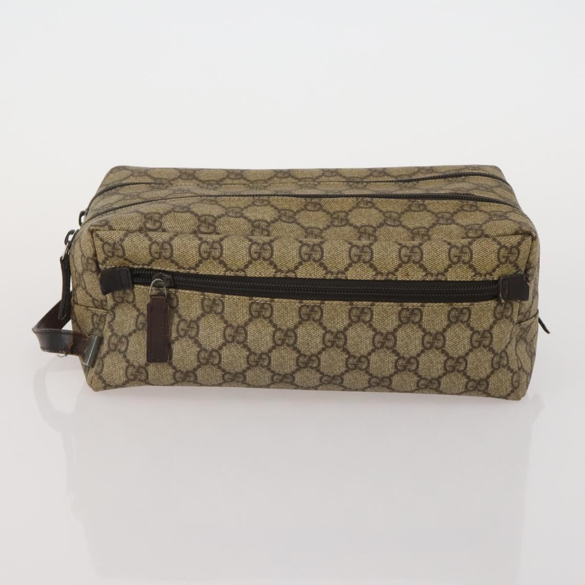 GUCCI GG Supreme Clutch Bag PVC 2 Set Beige Auth 182208