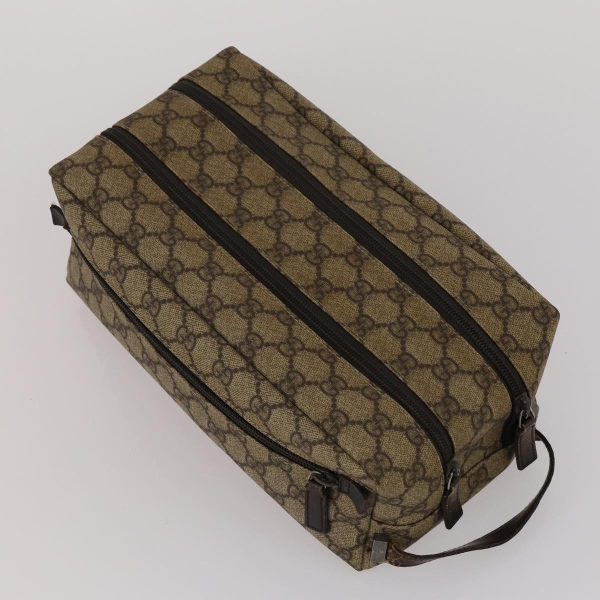 GUCCI GG Supreme Clutch Bag PVC 2 Set Beige Auth 182208