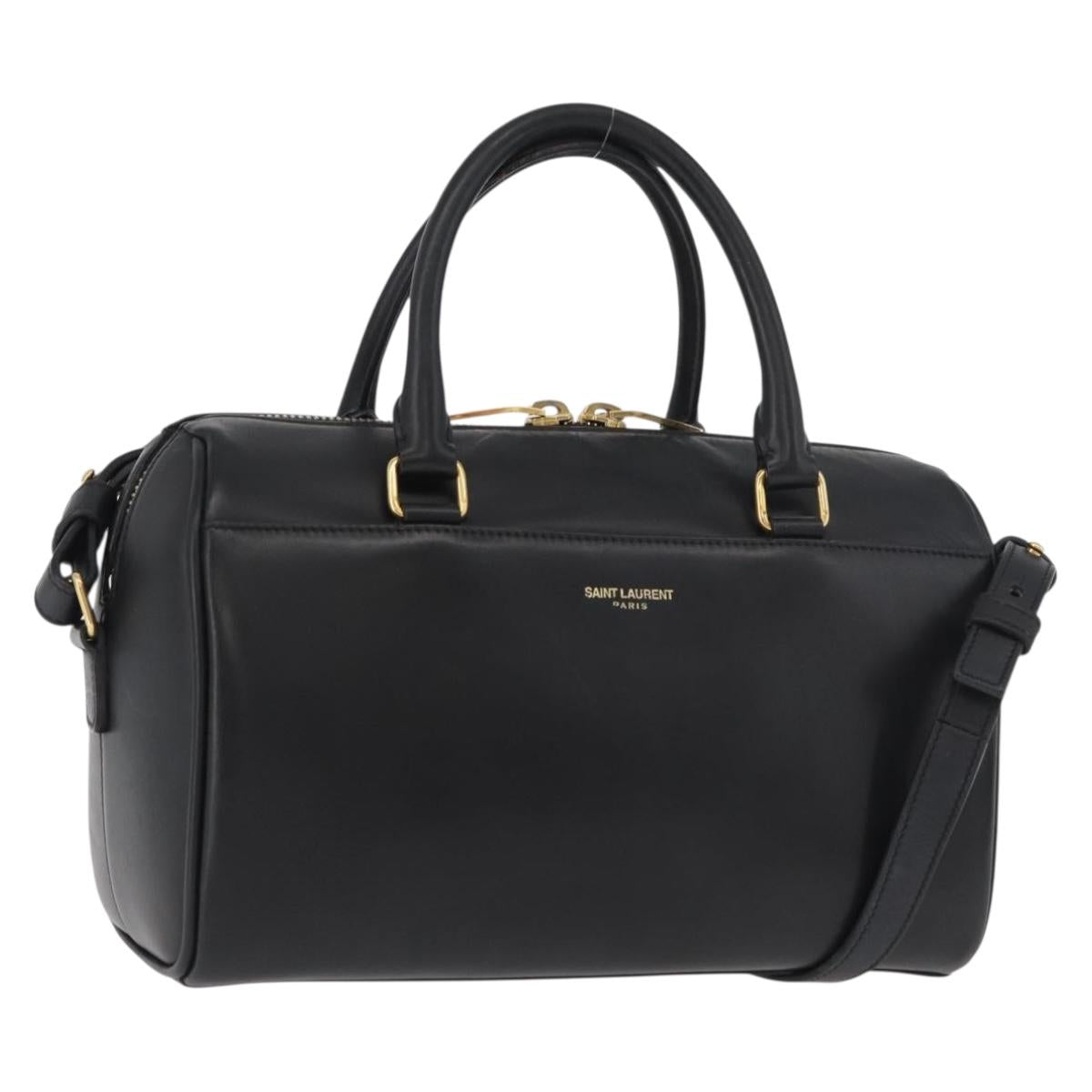 SAINT LAURENT Baby Duffel Hand Bag Leather 2way Black Gold Auth 182210V