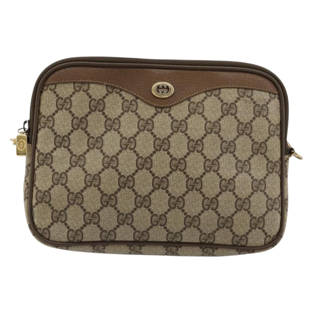 GUCCI GG Supreme Shoulder Bag PVC Beige Gold 119 02 068 Auth 182214