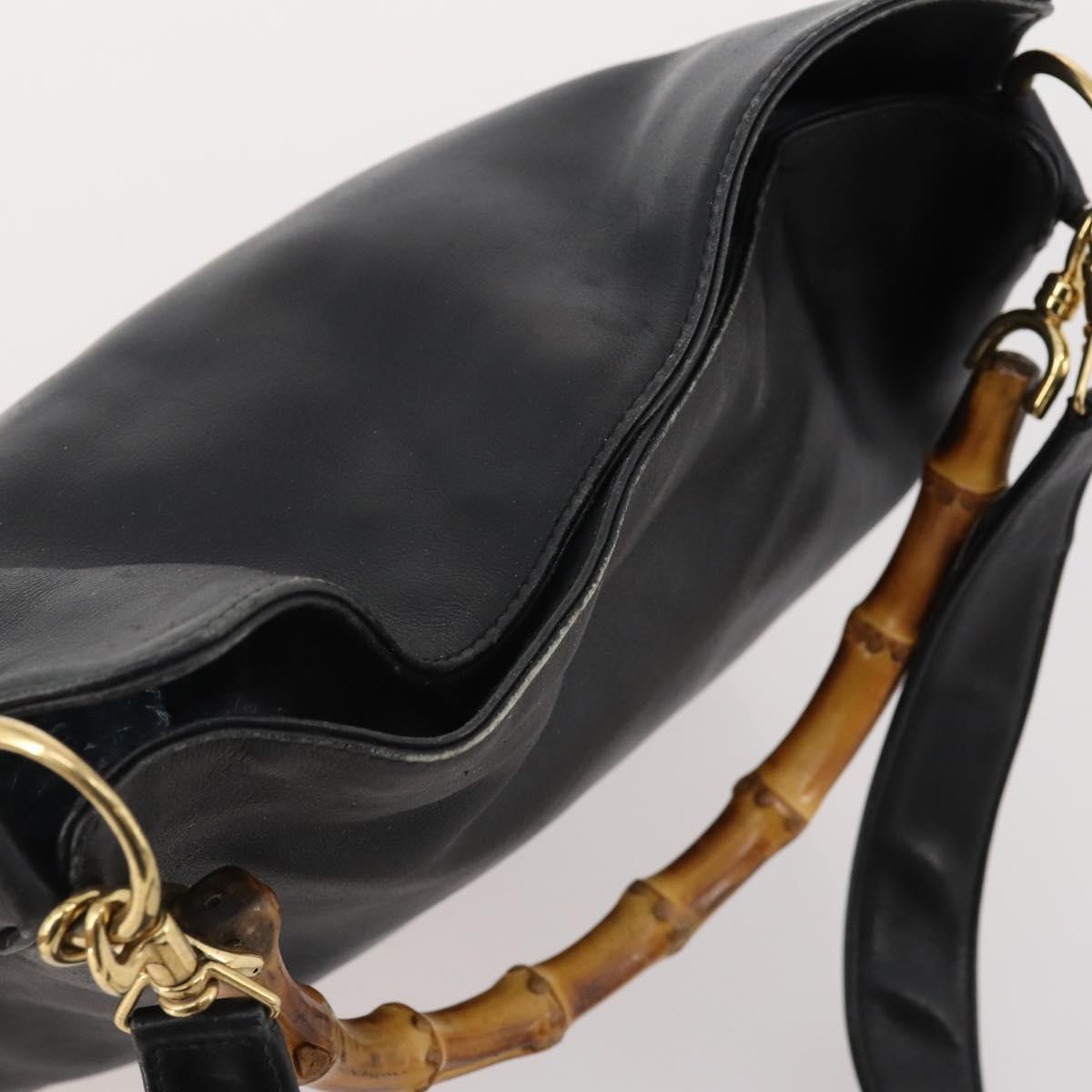 GUCCI Bamboo Shoulder Bag Leather 2way Black Gold 001 3444 1638 Auth 182216